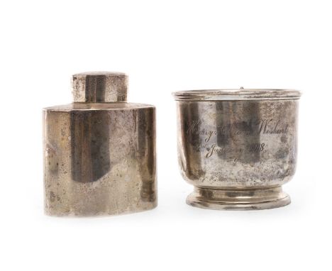 GEORGE V SILVER TEA CADDY AND COVER, maker S. Blackensee & Son, Birmingham 1932, of oviform, 9cm high; along with an early 20