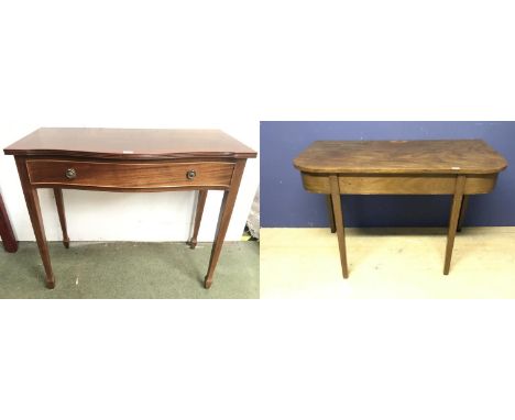 Reproduction mahogany serpentine front side table with fitted drawer 92 x 44 cm &amp; Edwardian 'D' shaped side table 114 x 5