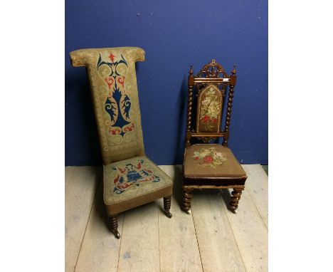 2 High backed prie dieu chairs with tapestry seats &amp; backs 