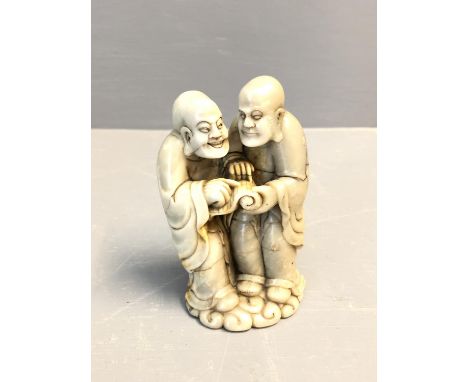 Jade figure of 2 elders reading a scroll 10cm 