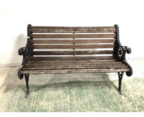 Metal &amp; wooden slatted garden bench 124 cm w 