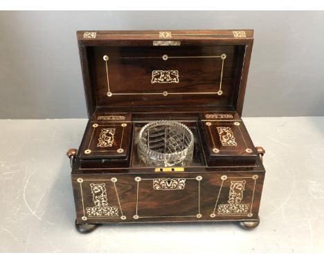 Regency rosewood tea caddy inlaid with mother of pearl 35 cm 