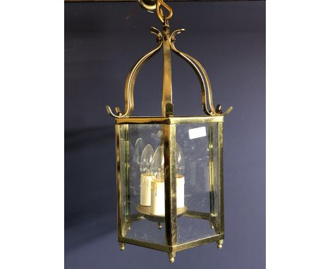 Small brass hexagonal lantern with 3 bulb fitting 43 cm &amp; small brass ceiling lantern 17.5 cm 