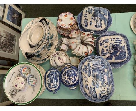 Qty of china, including blue &amp; white Willow pattern, Trenth K&amp;B, Dawlish anchor china, Aynsley etc 
