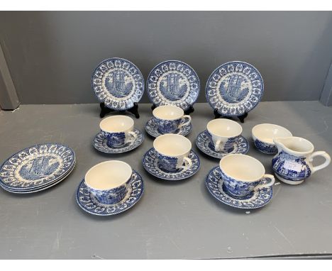 Broadhurst historic building blue &amp; white tea service 