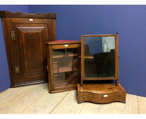 Oak corner cabinet &amp; small glass fronted corner cabinet &amp; dressing table mirror 