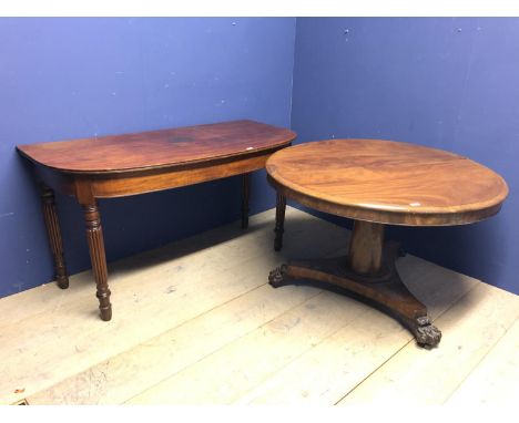 Rosewood tilt top circular dining table with pedestal base &amp; a D end side table 