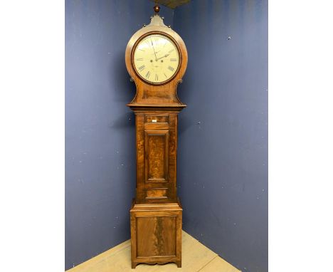 Regency Scottish mahogany striking longcase clock with circular hood, J &amp; W TODD Glasgow 224 h cm 