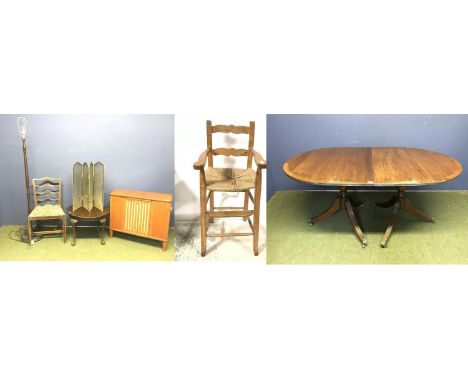 Qty of general furniture to include childs rush seat chair,  radiogram, with label Stella Radio &amp; Modern reproduction twi