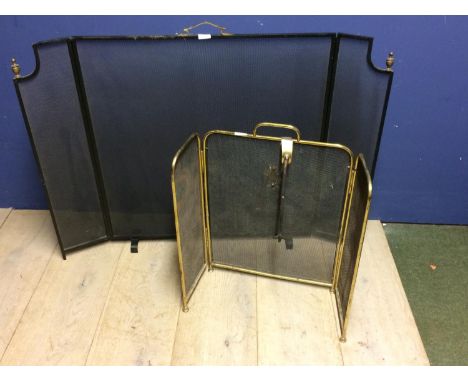 Regency brass fireguard, tongues, and a modern fireguard 