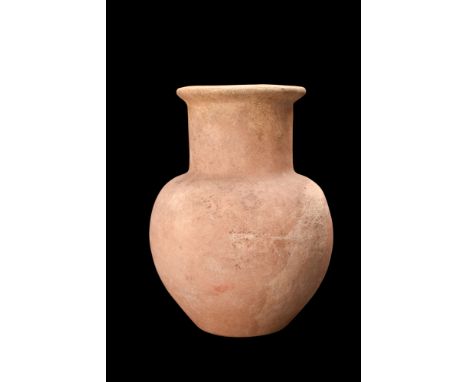 Ca. 3000-2000 BC.Carved from stone, the jar exhibits an inverted piriform body, evoking a graceful and harmonious silhouette.