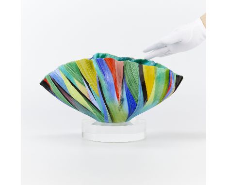 Mary Ann "Toots" Zynsky (American, b. 1951). Filet-de-verre fused and thermo-formed colored glass threads titled "Italian Cha