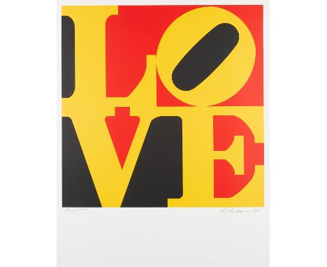 Robert Indiana (American, 1928-2018). Serigraph titled "German Love" depicting the artist's iconic "Love" symbol in the natio