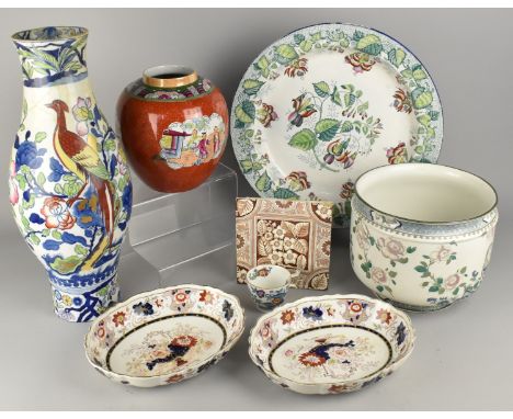 A Collection of Various Early 20th Century Transfer Printed China to Comprise Large Masons Ashworth Exotic Bird Vase (Substan