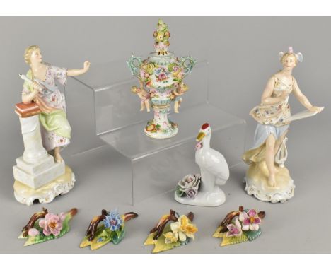 A Collection of Various Continental Porcelain to Comprise Pair of Volkstedt Type German Classical Figures, 22.5cm high, Encru