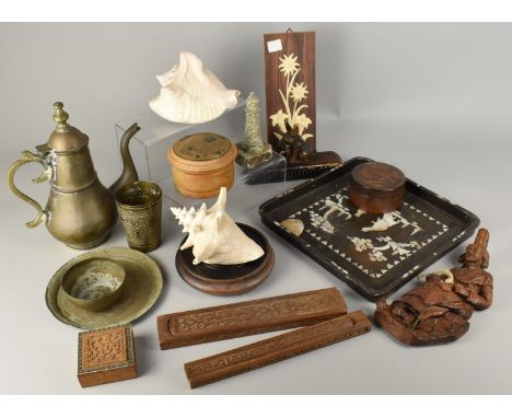 A Collection of Various Vintage Items to Comprise Mother of Pearl Inlaid Tray, Card Indian Pen Box, Chopstick Set, Indian Bra
