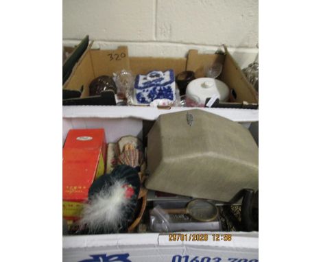 TWO BOXES CONTAINING AN ALDIS PROJECTOR, MIXED GLASS WARES ETC