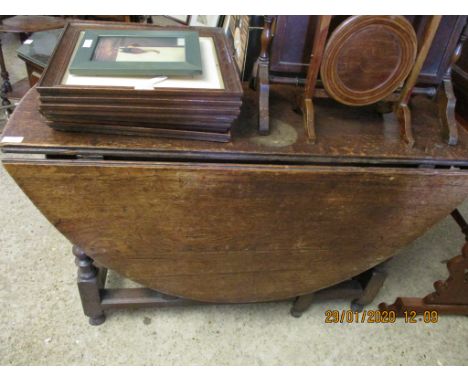 18TH CENTURY OAK DROP LEAF GATE LEG TABLE ON BOBBIN TURNED SUPPORTS