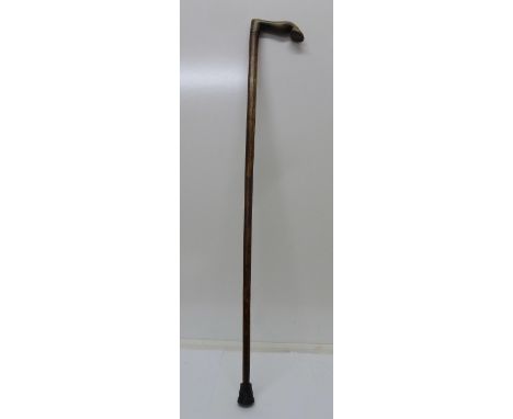 A horn handled walking stick with the handle forming a hoof