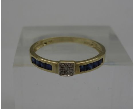 A 9ct gold, diamond and sapphire ring, weight 1.2g, size O