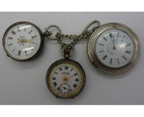 A plated pocket watch, the dial marked Columbia, case marked Tornado, IWC and two silver fob watches