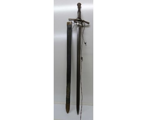 A replica medieval two handed sword and scabbard