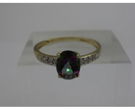 A 9ct gold, mystic topaz and diamond ring, weight 1.4g, size O