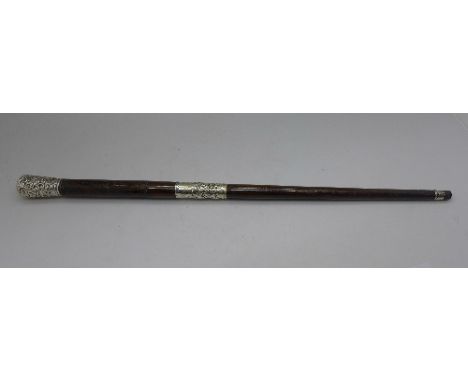 A silver mounted swagger stick/baton, length 38.5cm, Birmingham 1902