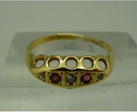 An 18ct gold, ruby and diamond ring, weight 1.7g, size N