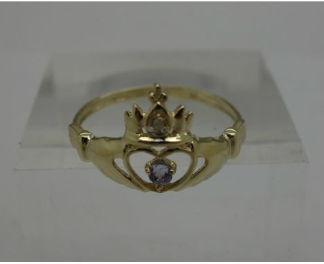 A 9ct gold, blue stone and diamond ring, weight 1.2g, size O