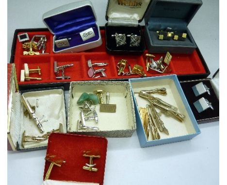 Assorted cufflinks and tie pins