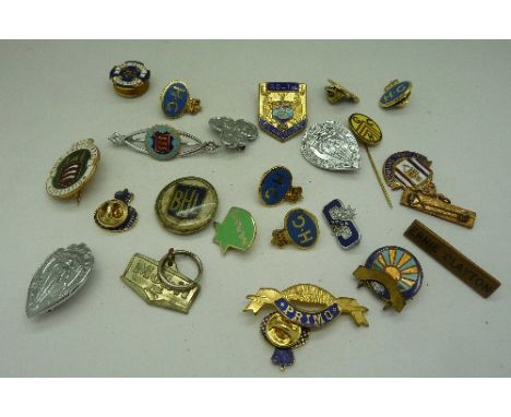 Enamel and other pin badges including BBC Radio Circle