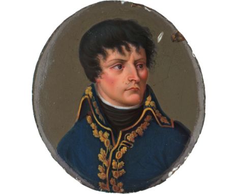 Genfer Schule -- um 1800. Miniatur Portrait des Napoleon Bonaparte (1769 - 1821) in goldbestickter dunkelblauer Generalsunifo