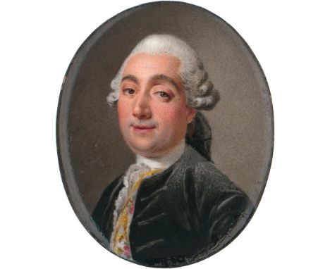 Courtois, Nicolas André -- Miniatur Portrait des Bildhauers Gilles-Paul Cauvet mit weiß gepuderter Perücke, in schwarzer Samt