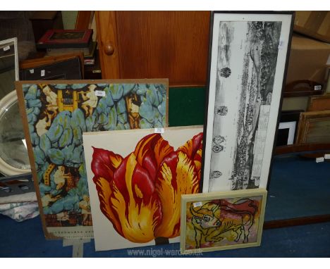 A quantity of pictures including tapestry, tulip, etc.