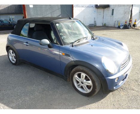 A BMW Mini One Convertible,1598cc Petrol two-door with manual gearbox in the rather unusual shade of cool blue. KD55 NWJ, Fir