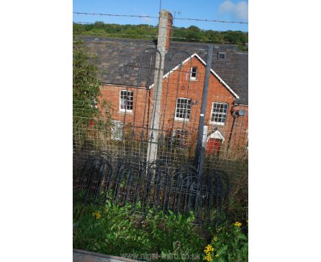 Short metal fencing arched, 5 x 70" long, and 55" long, and a tall gate with posts, 33" wide x 70" high.