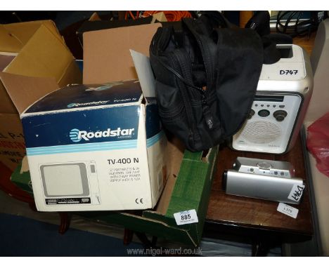 A 'Roadstar' portable TV, 'Pure' digital radio and 'Ministry of Sound' speaker.