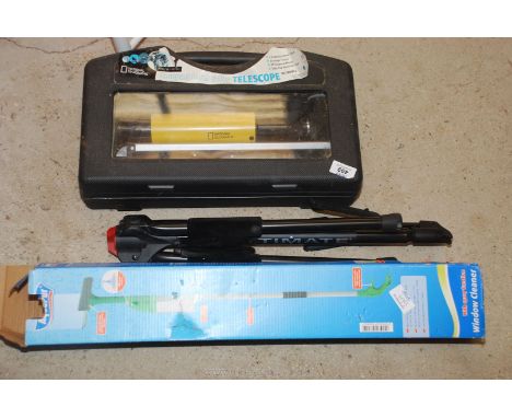 A tripod, National Geographical telescope, window cleaner mop, etc.