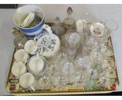 Cut champagne flutes, Royal Worcester pheasant part coffee set plus other china and glass
