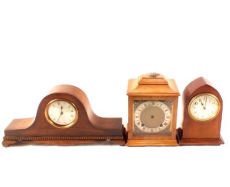 An Edwardian inlaid mantel clock plus two others