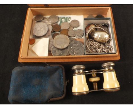 A silver bangle, a pair of opera glasses, Victorian scent bottle etc