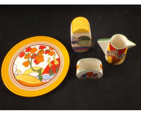 Four pieces of Wedgwood Clarice Cliff pattern china