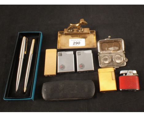 Cigarette lighters plus other items including Art Deco brass dog ashtray