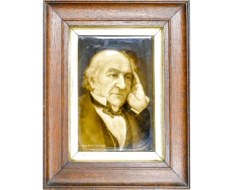 19th century Sherwin &amp; Cotton portrait tile: In original oak frame, 35cm x 27.5cm. 