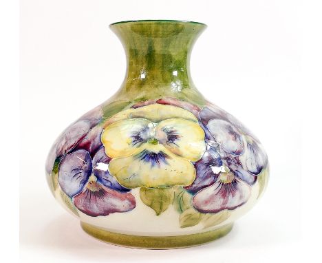 William Moorcroft Macintyre squat vase: Decorated in the Pansy design on white and light green ground, height 18 cm. 