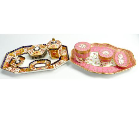 A collection of Spode &amp; Noritake gilt decorated dressing table sets: Damage noted to both Spode lidded pots. 