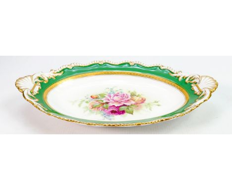 Royal Worcester large oval dish signed Ernest Baker: Hand painted with flowers and artist signed, length 31cm. 