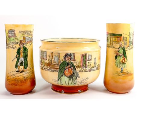 Royal Doulton Dickens Series ware large vases &amp; planter: Height of tallest 23cm. (3) 
