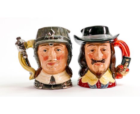 Royal Doulton small character jugs Oliver Cromwell D6986 and King Charles the First D6985 (2): 